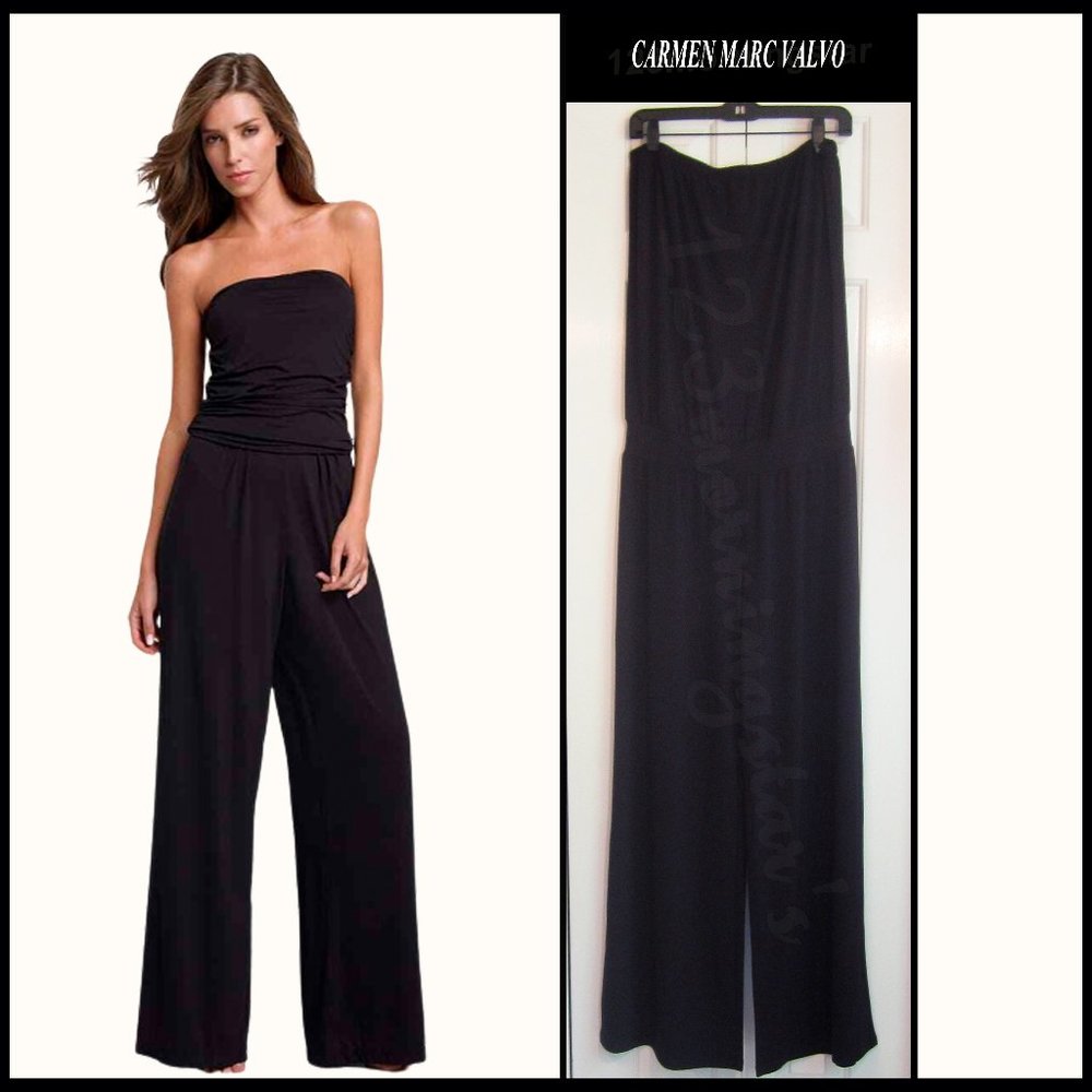 Carmen Marc Valvo NEW Bandeau Bare Shoulders Jersey Jumpsuit XL